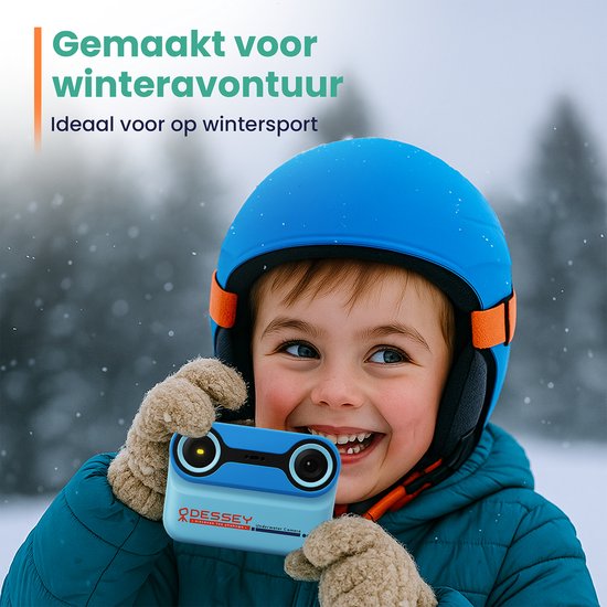 ODESSEY Wasserdichte Kinderkamera - mit Stativ - Full HD - Selfie Kamera - 32GB SD Karte - Foto - Video - Spiele - Digitalkamera Kinder - Fotokamera für Kinder - Blau