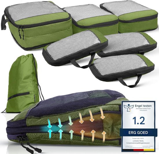 Packwürfel mit Kompression für Koffer und Rucksack inkl. Packsack, Olive Odyssey - Grün