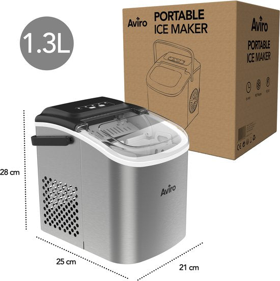 Aviro Eiswürfelbereiter - 1.3L - Mit Eisportionierer - Selbstreinigungsfunktion - 12KG / 24U - 9 Würfel / 6 Min - Silber