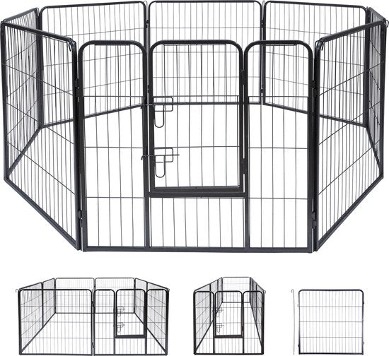 maxxpro Welpenauslauf faltbar - Hundeauslauf, Kaninchenauslauf und Katzenauslauf - Auslauf mit 8 Paneelen - Hundezwinger 210x80cm - Montagezwinger ohne Werkzeug - Schwarz