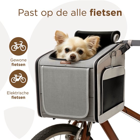 Trevopet® - Hundefahrradkorb - 4-in-1- Tragetasche, Rucksack & Autositz - Geeignet für Elektrofahrräder - Für Hunde bis 8 kg - Grau
