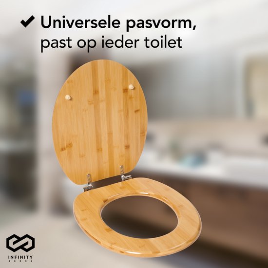 Infinity Goods Bambus Toilettensitz Emmy - Toilettensitz mit Deckel - Edelstahlscharniere - Inklusive Befestigungsmaterial