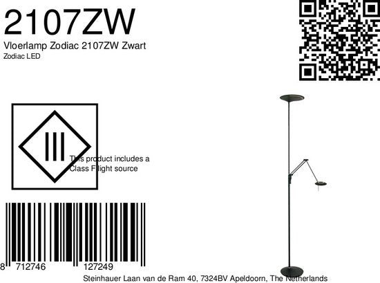Stehleuchte Steinhauer Zodiac - LED - 185 cm x 25 cm x 25 cm - Schwarz