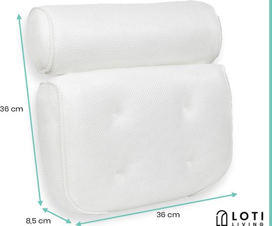 Loti Living Badekissen für die Badewanne - Badekissen - Nackenkissen für die Badewanne - Kopfstütze für die Badewanne - Badekissen mit Saugnäpfen - 6 Saugnäpfe - Ergonomisches Nackenkissen - Anti-Rutsch - Weiß