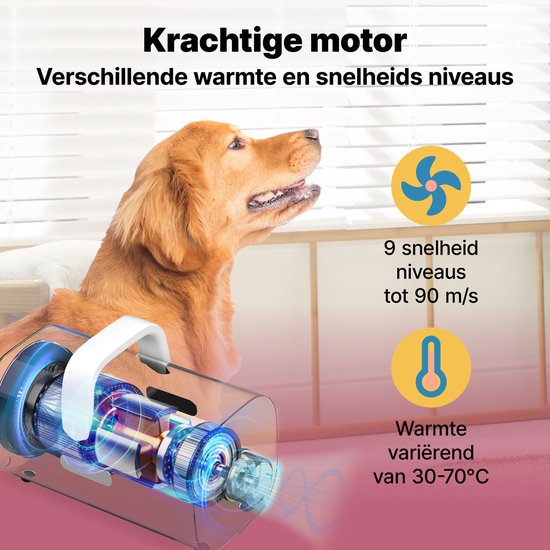 Jake and Jacky Professioneller Hundehaartrockner - Wassergebläse für Hunde - mit 4 Aufsätzen - Hundetrockner - Leises Design