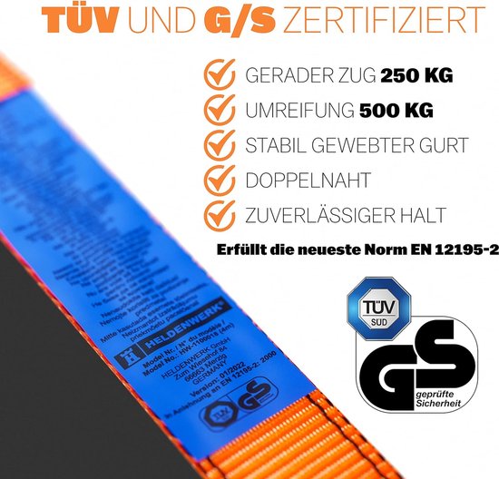 4 Stück Ratschengurte, in 4 m, 5 m oder 6 m, Ratschengurte, TÜV/GS-geprüft, mit Doppelnaht, Zurrgurte, wetterfest und robust