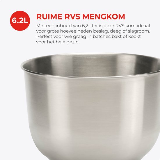 Bourgini - Kitchen Chef Plus – XL-Küchenmaschine – 6,2-Liter-Rührschüssel – 3 Zubehörteile – 1,2 kg Pizza-/Brotteig kneten