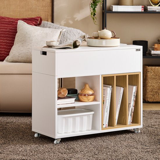 SoBuy FBT134-W Druckerschrank - Weißer Büroschrank mit 4 Rädern