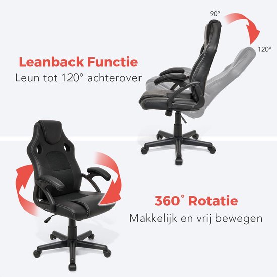 LifeGoods Gaming Stuhl - Einstellbar - Gaming Stuhl - Kunstleder - Schwarz