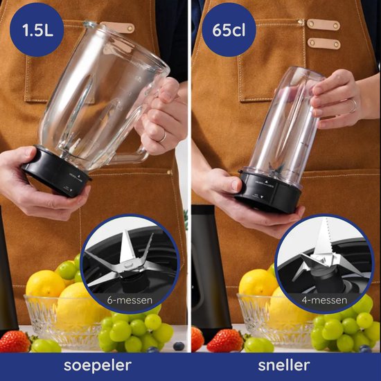 Safecourt Küchenmixer - Leistungsstarker - 1200-Watt-Mixer - Mit To-Go-Becher - 3 Ständer - Schwarz
