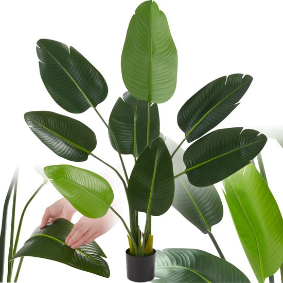 tectake® Künstlicher Paradiesvogelbaum Tropic - Strelitzia - Naturgetreue Kunstpflanze mit detaillierten Blättern und stabilem Blumentopf - Pflegeleicht und vielseitig einsetzbar - Höhe: 120 cm