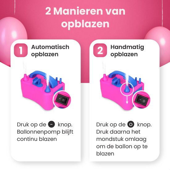Partizzle Elektrische Ballonpumpe - Schnell aufblasen Party Ballons - Ballonbogen Ballonpumpe - Geburtstag / Weihnachten / Nikolaus Dekorationen - Rosa Blau