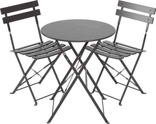 LifeGoods Bistro-Set - Stahl - 3-teilig - Gartenset - klappbar - Balkonset mit Tisch - wetterfest - Dunkelgrau