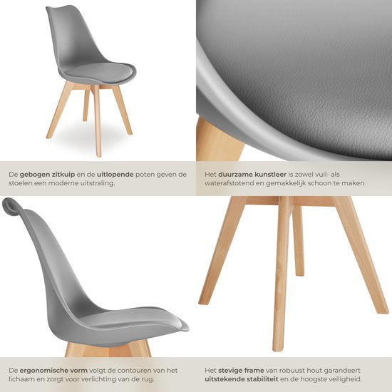 tectake® Esszimmerstuhl Frederikke – 4er-Set Esszimmerstühle mit gepolsterter Stoffsitzfläche – Beine aus Massivholz – Ergonomische Stühle, geeignet für Wohnzimmer, Esszimmer, Schlafzimmer und Küche – Belastbarkeit 120 kg – Grau