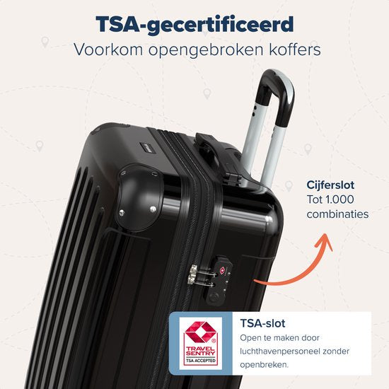TRVLMORE - Kofferset - 3 Stück - 45L Handgepäck + 75L und 115L geräumiges Gepäck - TSA Schloss - Leichtgewicht - Reisekofferset - Schwarz