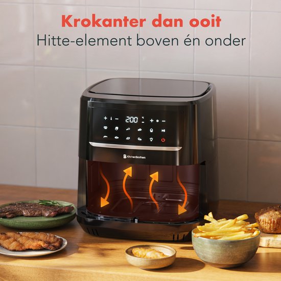 KitchenBrothers Airfryer XXL - 7.5L - 1800W - Heißluftfritteuse - Duale Heizung - 50ºC bis 200ºC - 10 Kochprogramme - Schwarz