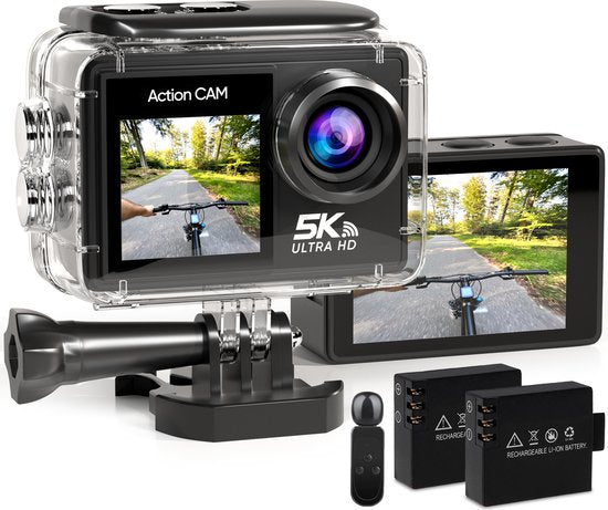 Strex Action Cam - 5K - 50MP - 60FPS - 30M Wasserdicht - WiFi - Touchscreen - Schwarz
