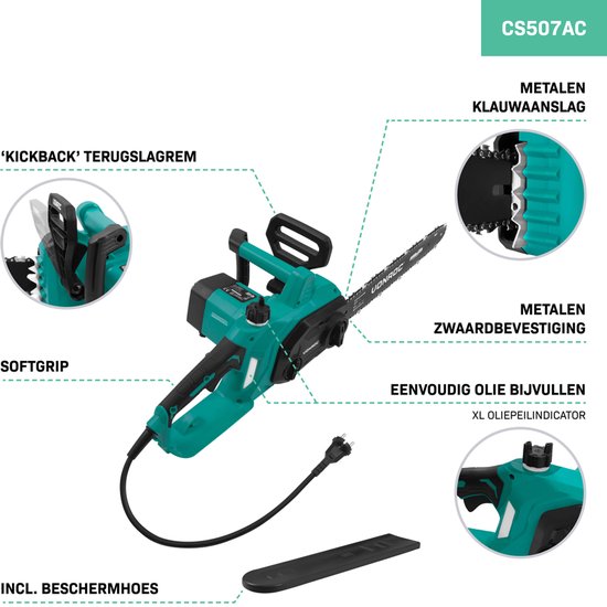 VONROC Elektro-Kettensäge 2000W - Schwertlänge: 40 cm - Kettengeschwindigkeit: 15 m/s - Selbstschmierende Kette