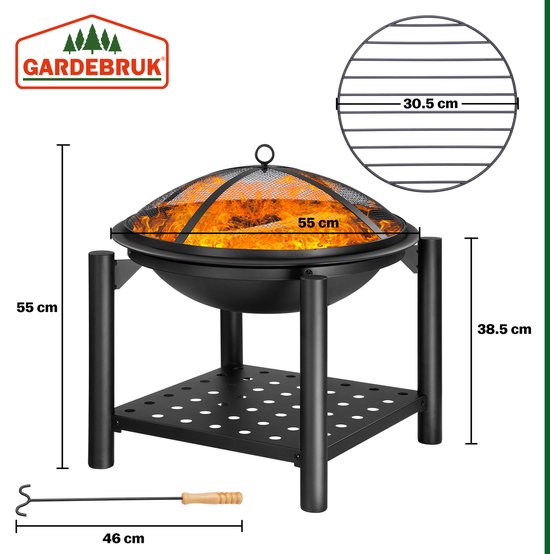 Gardebruk Feuerschale - Ø55cm Pfahl-Funkengitter-Deckel - Schwarz