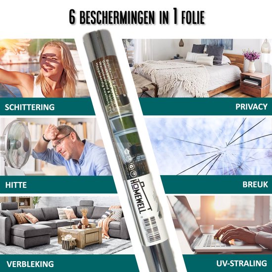 Homewell Insulating HR+ Fensterfolie 70x300cm - Statische Sonnenschutzfolie mit Spiegeleffekt - Silber (inkl. Rakel)