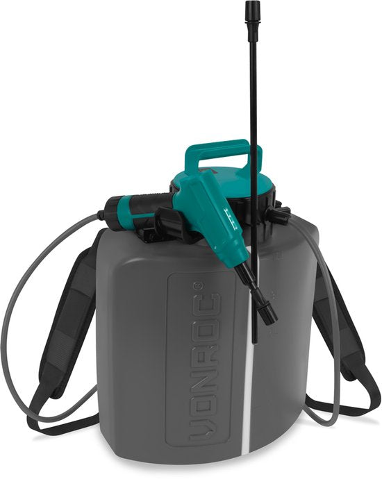VONROC Accu-Drucksprühgerät 10 Liter - Integrierter 4V-Akku - Inkl. 2 Sprühlanzen, Schultergurt und USB-C-Ladekabel