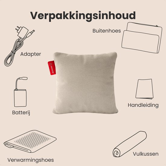 Auronic Wärmekissen - Classic - 45x45 - Kabellos - Wiederaufladbar - Elektrisches Kissen - Infrarot - Taupe