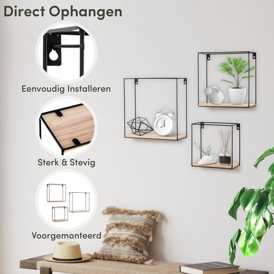 Happy Goods® Wandregal Industrial - 3er-Set - Schwarz