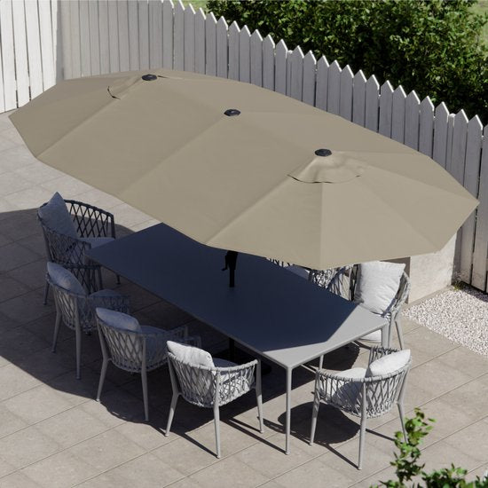 LifeGoods Doppelter Sonnenschirm - Garten - 220x400cm - bis zu 8 Personen - Wasserdicht - UPF50+ - Taupe