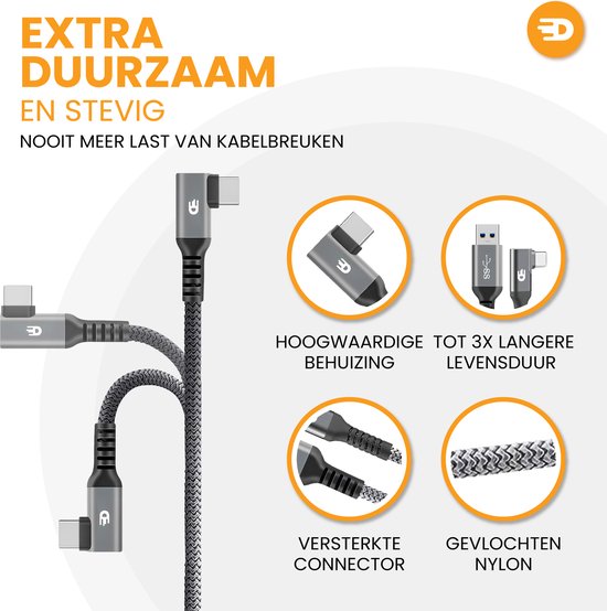 Drivv. USB-auf-USB-C-Kabel - Gewinkelt - Modell 2024 - USB-C-Daten- und Ladekabel - Schnelles Laden / Schnelles Aufladen - 1,5 Meter kurz - Geeignet für Samsung, iPhone 15 und mehr - Grau