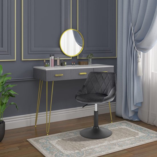 Rootz Velvet Barstool - Counter Chair - Verstellbarer Sitz - Drehhocker - Lounge Sessel - Gepolsterter Hocker - Küchenstuhl - Dunkelgrau - 22.0x19.3x15.7 inches
