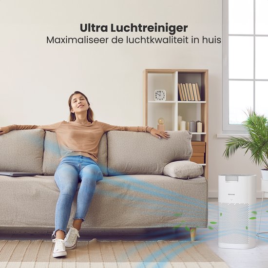 Auronic Air Purifier Ultra - Mit HEPA 13-Filter - 450 m³/h - 90 m² - Kohlefilter - 3 Stufen - Luftreiniger - Weiß