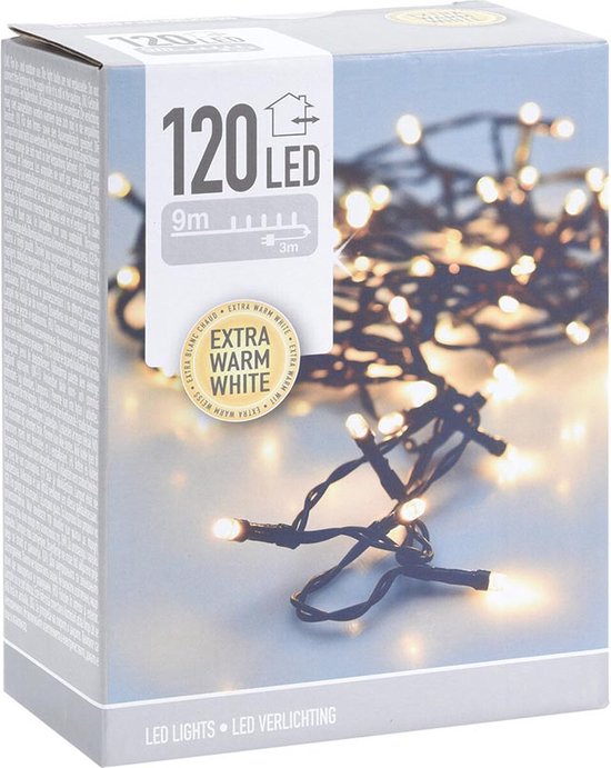 Weihnachtsbeleuchtung 120 led- 9m - extra warmweiß - Timer - Lichtfunktionen - Memory - Außen - Innen