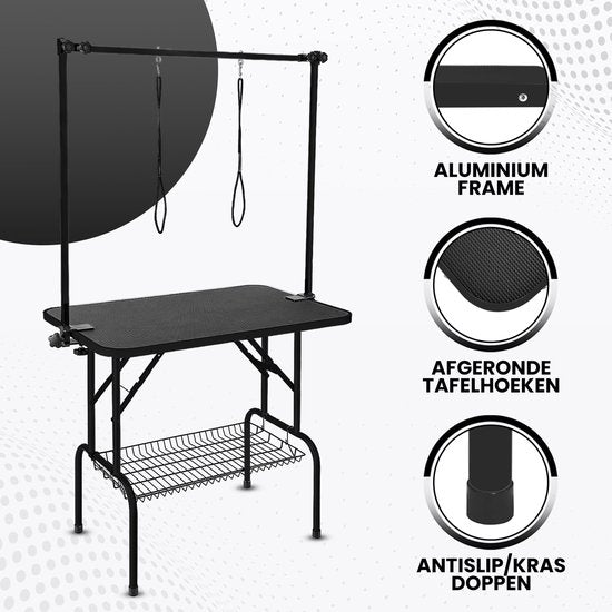 Animali Grooming Table - Pflegetisch für Hunde/Katzen - Hundepflegetisch - Zusammenklappbar - Leinenoption - Ablagekorb - 80KG Tragfähigkeit - Schwarz