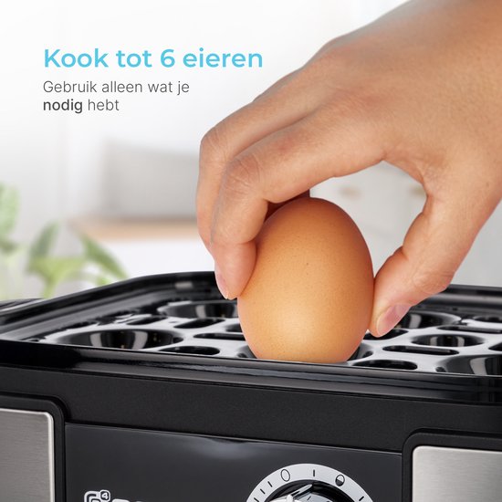GoodForce Automatischer Eierkocher - Mit Timer - Mit Alarm - 6 Eier - Elektrisch - Inklusive Messbecher - Inklusive Eierstecher - Edelstahl - Spülmaschinenfest