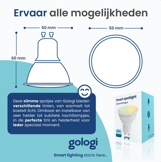 Gologi Smart Spot - Smart Lamp - LED - LED-Glühbirne - Warmweißes Licht - Smart GU10 - CCT - 700 Lumen - 5 kWh