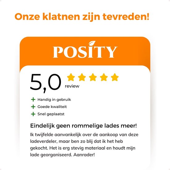 Posity Schubladenteiler - Verstellbar & ausziehbar - 4 Stück - Schubladenorganisation - 28-43,5 cm - Für Küche, Schlafzimmer & Kleidung - Kunststoff - Weiß