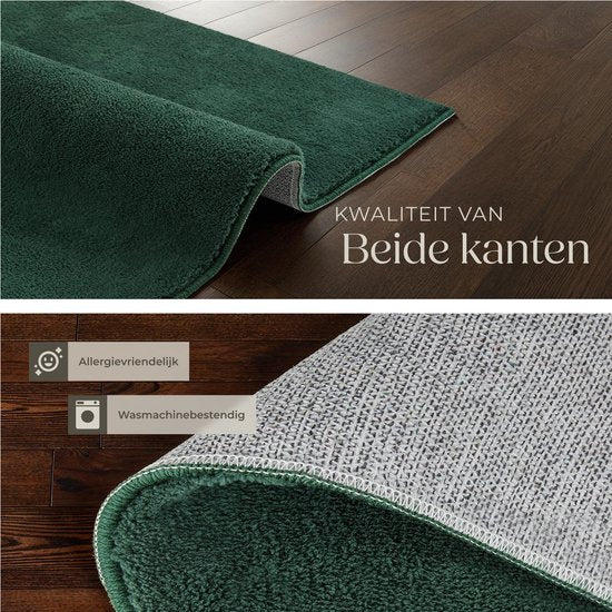 tectake® Kurzflorteppich - 80 x 150 cm - Grün - Teppich für Wohnzimmer, Schlafzimmer, Esszimmer - Pflegeleicht und waschbar - Rutschfeste Unterlage - Allergikerfreundlich - Verschiedene Größen und Farben