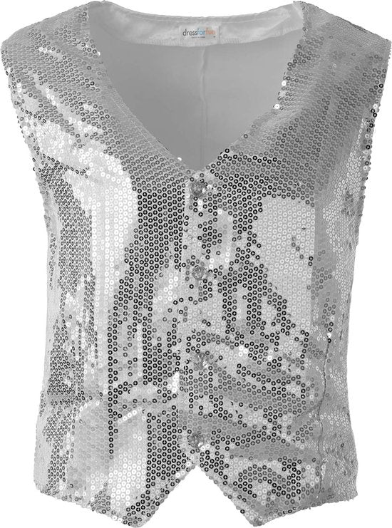 dressforfun - Paillettenweste Herren Silber XXL - Faschingskostüm Kostüm Halloween Kostüm Fasching Kostüm Partykleidung - 303970