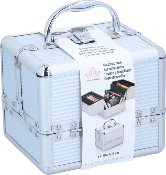 Touch Of Beauty Schminkkoffer Silber - Kosmetischer Organizer - mit Griff und Schlüsselschloss
