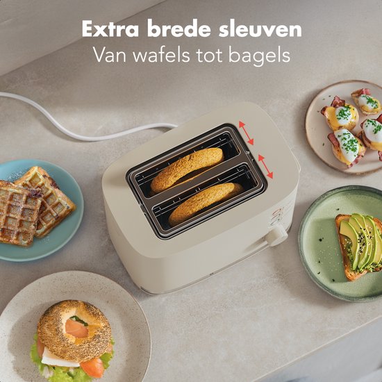 KitchenBrothers Toaster - Toaster - 6 einstellbare Wärmestufen - 2 extra breite Schlitze - 870W - Beige