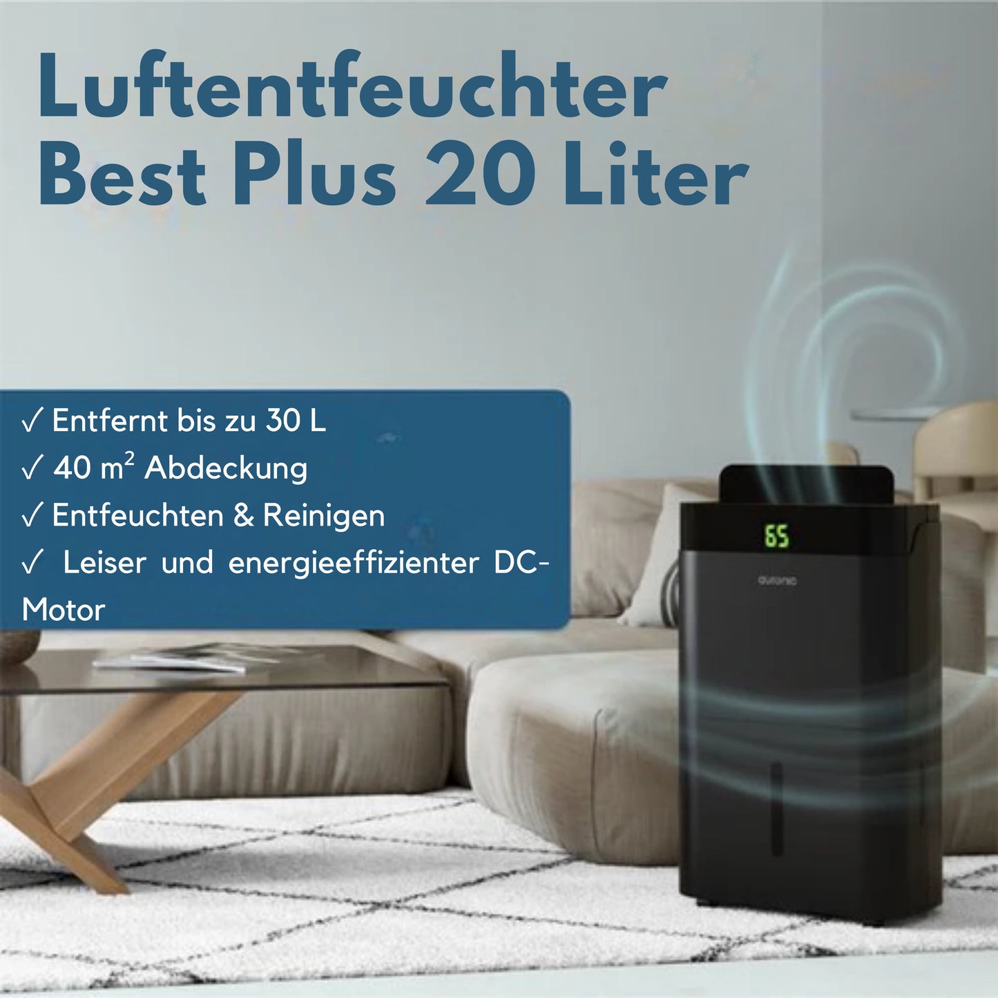 Auronic Luftentfeuchter und Luftreiniger - Better Plus Serie - Entfeuchtet 20L pro Tag - 5L Wassertank - Schlafzimmer, Badezimmer, Wohnzimmer und Büro - Feuchtigkeitsfresser für den Haushalt - Schwarz