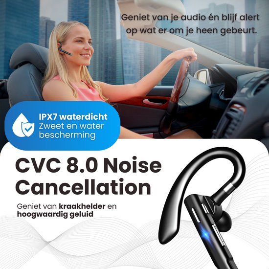 Otiume Wireless Headset - Geräuschunterdrückung - Inklusive Ladekoffer - Bluetooth 5.0 - 100 Stunden - Wasserdicht - Bluetooth Headset - Freisprechen Auto Bluetooth - Arbeit Ohrhörer - Ohrhörer - Wireless Headset mit Mikrofon - Büro Ohrhörer