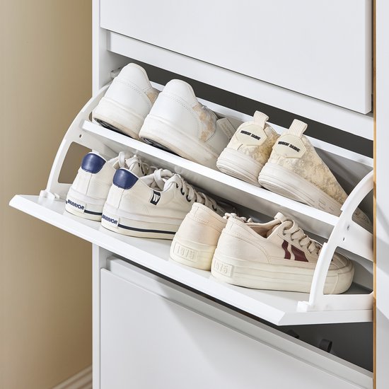 SoBuy FSR189-WN Schuhschrank - Weißer Holzverbundstoff mit 3 Klappen & Tür