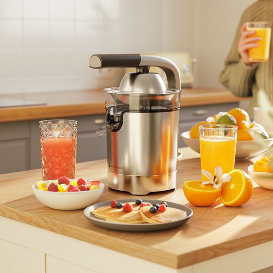 KitchenBrothers Zitruspresse - Kompakt - Mit Ausgießer und Presshebel - 0.35L - Edelstahl