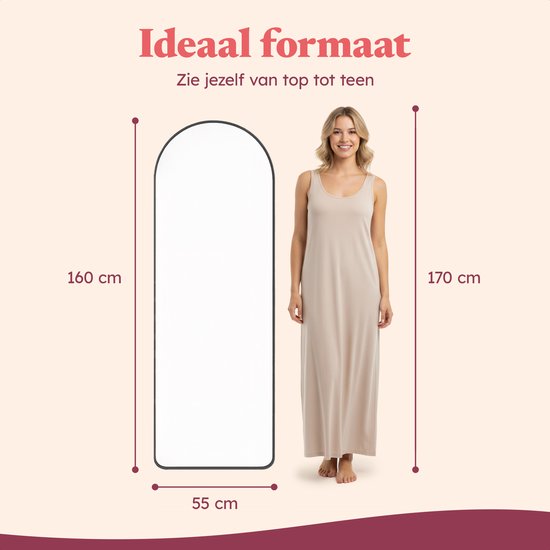 Fraay Pass Mirror 160x55cm - Stehend & hängend - Minimalistischer Wandspiegel - Stehspiegel - Schwarz Matt