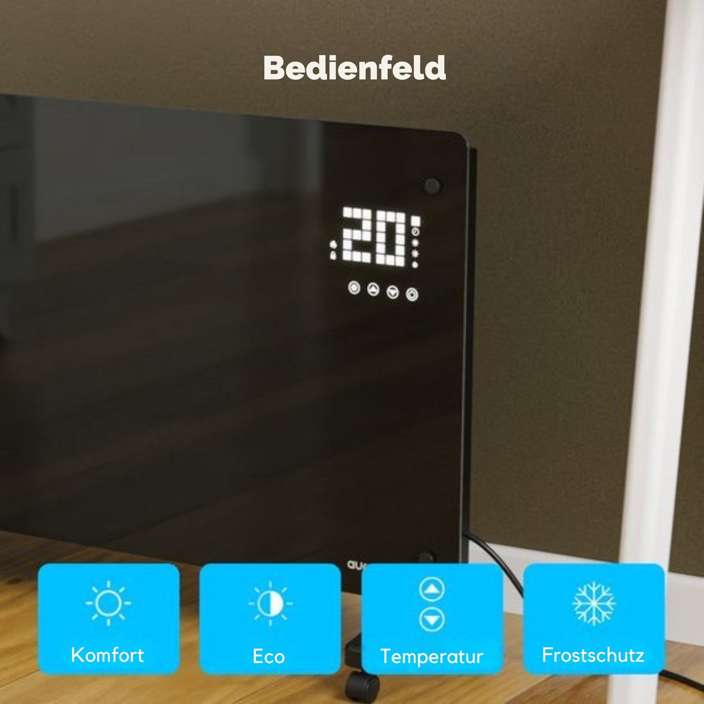Auronic Electric Konvektor-Heizung - Mit Thermostat und Fernbedienung - Glasheizung - 2500W Heizung - Schwarz