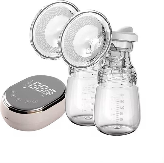Fuegobird Elektrische Milchpumpe - Elektrische Milchpumpe mit doppeltem Kopf - 100% BPA freie Milchpumpe - Wiederaufladbare Batterie - 2x180ml Babyflaschen - Pink