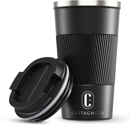 Castagnola Thermobecher – Kaffeebecher zum Mitnehmen – Reisebecher für Kaffee und Tee – Teebecher – 510 ml – Edelstahl – Schwarz