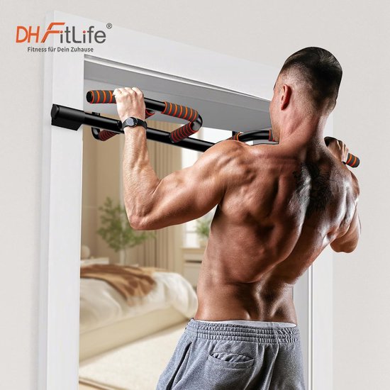DH FitLife Reckstange, Türrahmen ohne Schrauben, verrutscht nicht mit Multi-Griffpositionen, Klimmzugstange Tür, Reckstange, Gymnastikstange, Türständer zum Einhängen, für Türrahmen, 65-92 cm