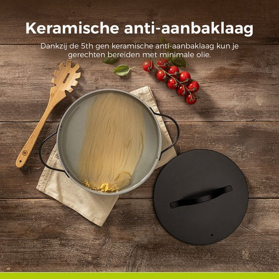 BE Living Essential Kasserolle mit Deckel - Ø 24 cm - Kochtopf - Keramik - PFAS-frei - Induktion - Schwarz